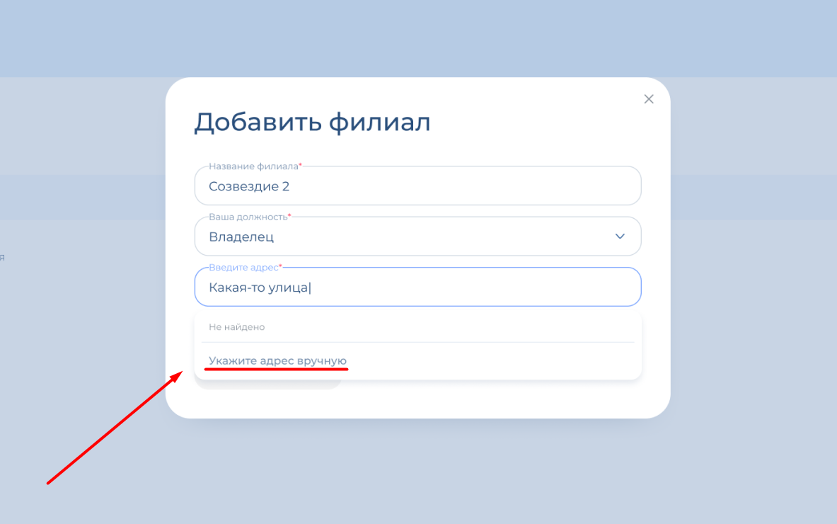 Задать адрес вручную